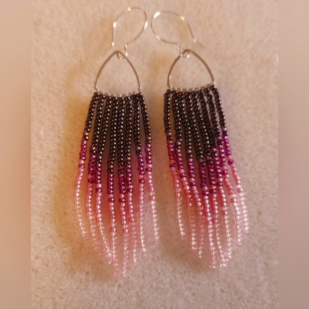 Handmade Pink and Purple Beaded Earrings